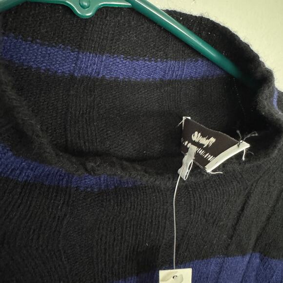 Madewell Ribbed Cashmere-Wool Blend Pullover Sweater Sz M Cobalt Stripe Mockneck - Picture 4 of 7